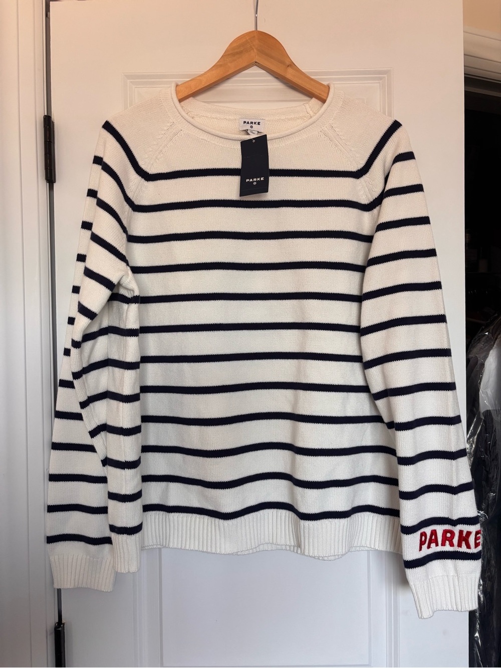 PARKE x Target White with Navy Striped Rollneck Pullover Sweater. Large NWT